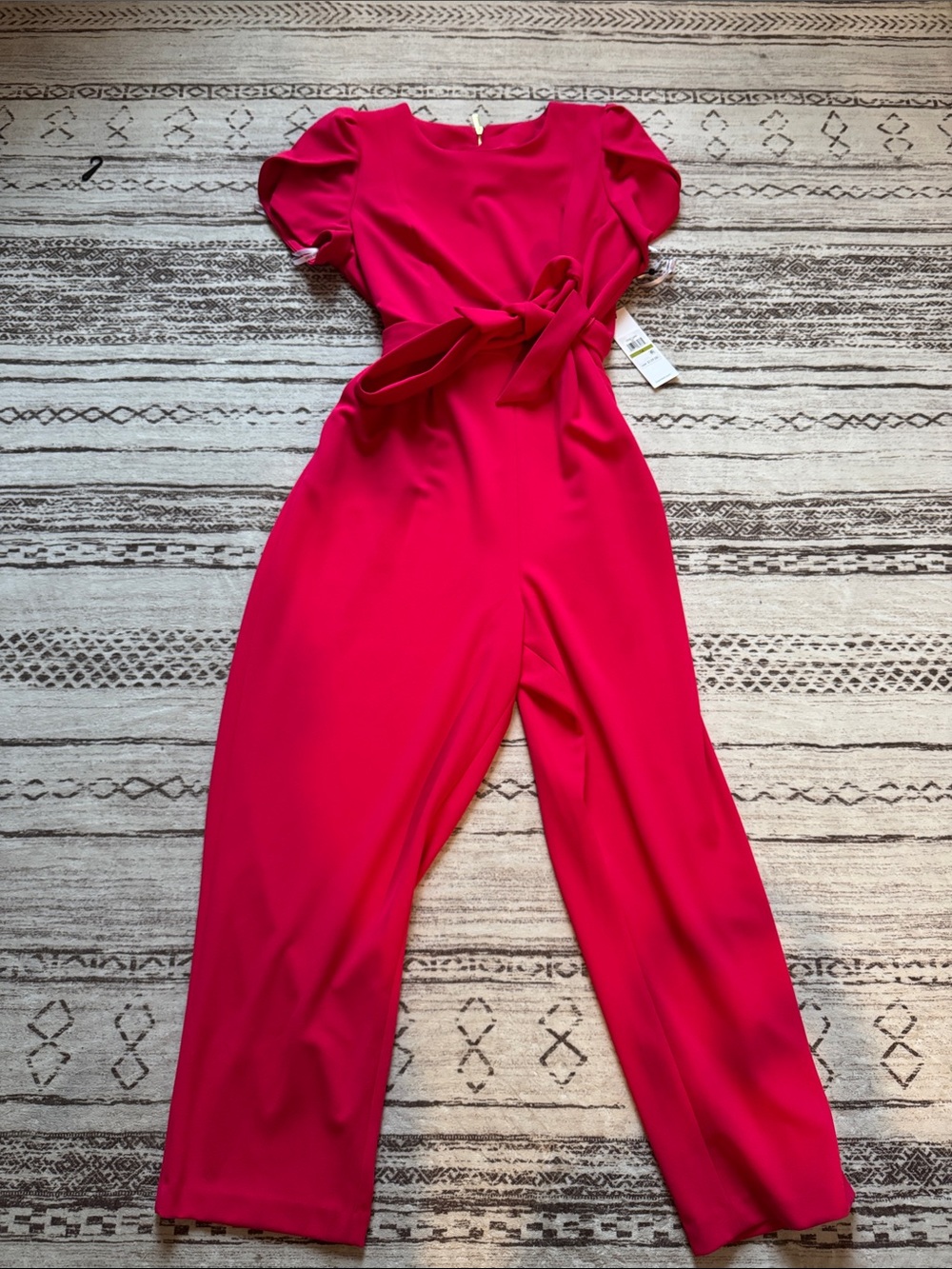 Calvin Klein Bright Pink Short-Sleeve Belted Jumpsuit
